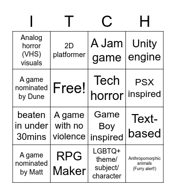 Itchmas 2022 Bingo Card