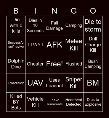 Warzone 2 Bingo Card