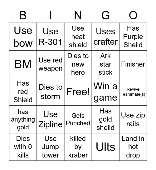 Duggies bingo Card