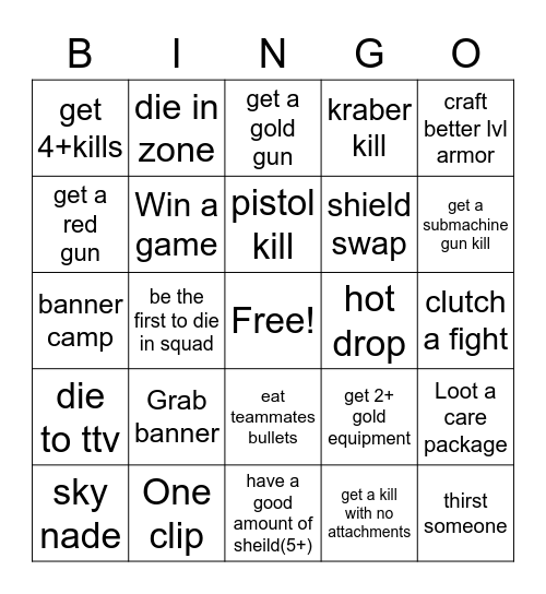 Bandaids bingo Card