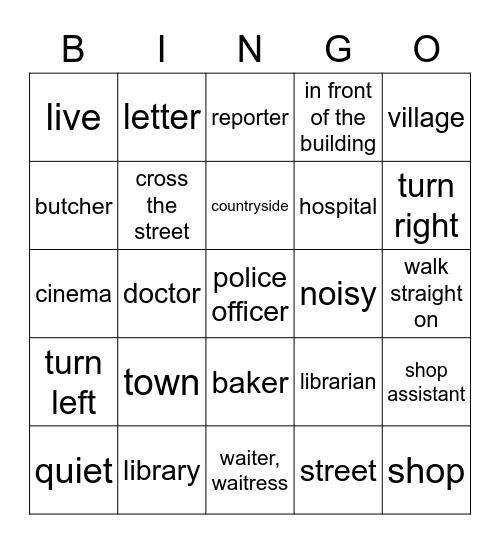 A town like mine Bingo Card