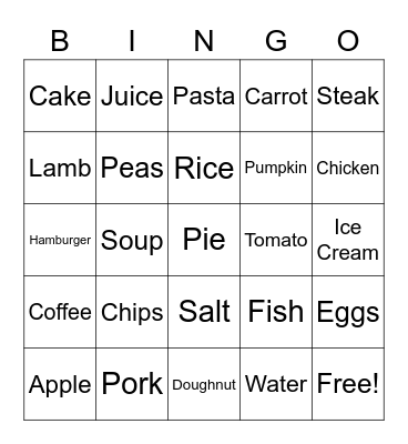 Food Bingo Card