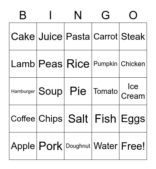 Food Bingo Card