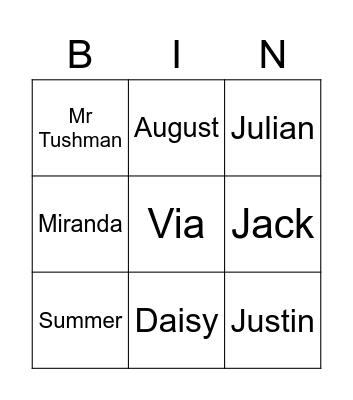 Wonder Bingo Card