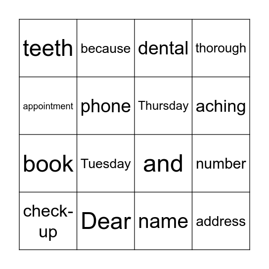 Dental appointment booking Bingo Card