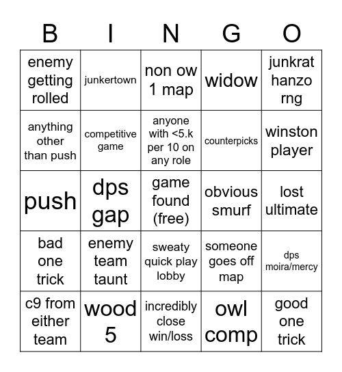 overwatch bingo Card