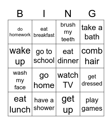 Daily routine bingo Card