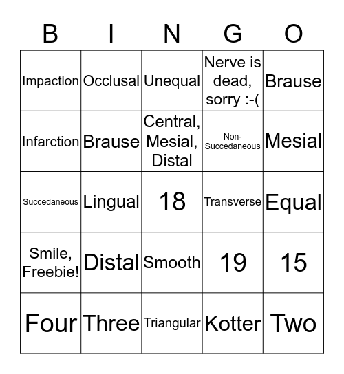 2nd Molars Bingo Card