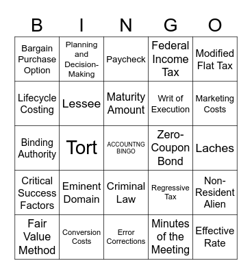 ACCOUNTING BINGO Card