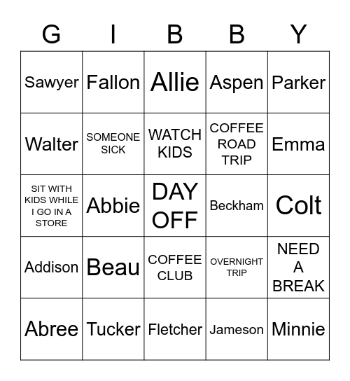 GIBBY BINGO Card