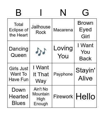 Songs Through the Decades Bingo Card