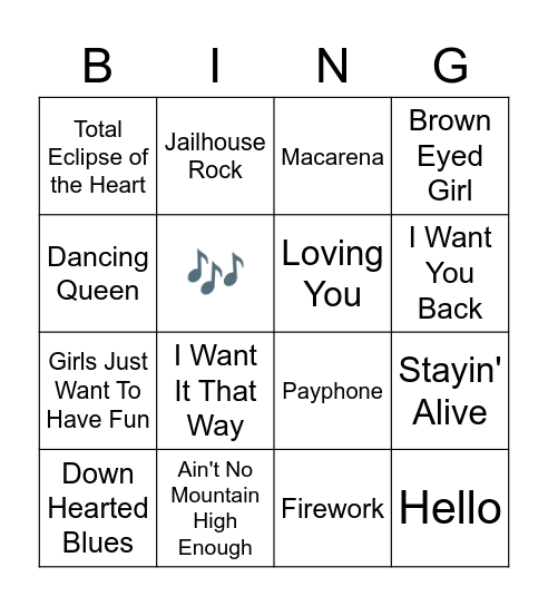 Songs Through the Decades Bingo Card