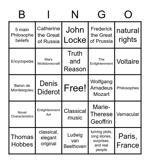 The Enlightenment Bingo Card