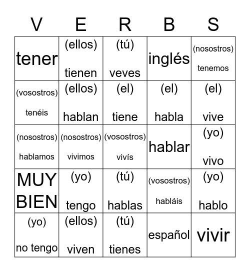 Spanish for Fun Bingo Card