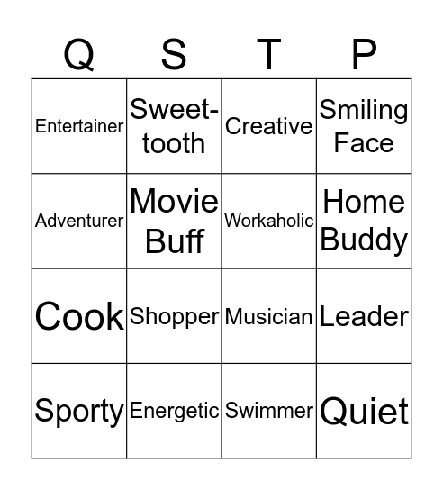 QSTP Bingo Card