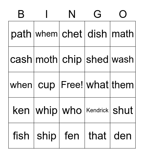 Long E Bingo Card