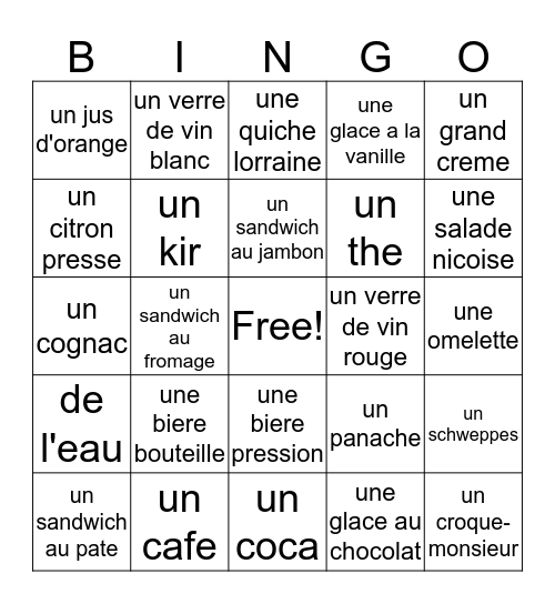 Bon appetit!  Bingo Card