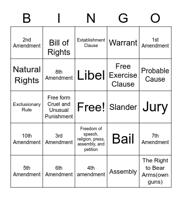 The Bill of Rights Bingo Card