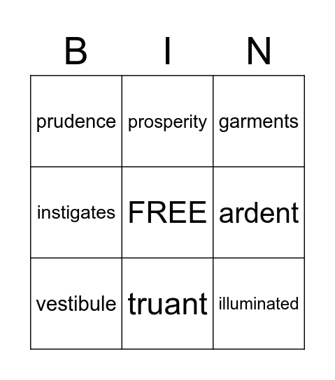 The Gift of the Magi Vocabulary Bingo Card