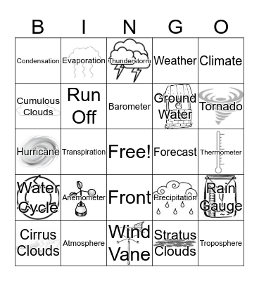 Weather Vocabulary Bingo Card