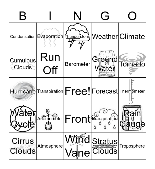 Weather Vocabulary Bingo Card