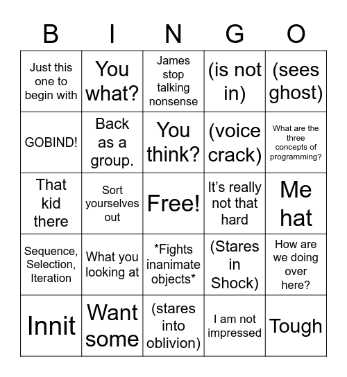 Mr. Jones Bingo Card