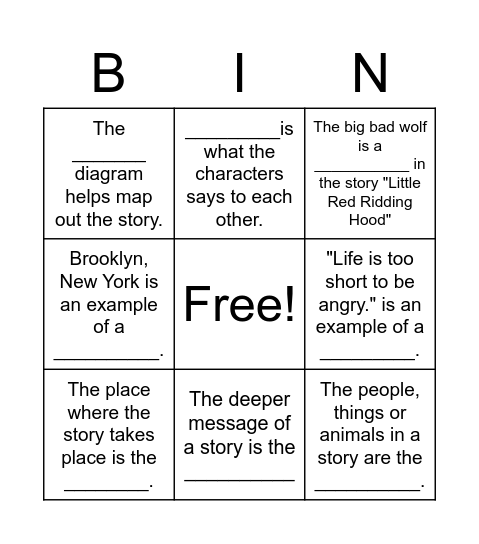 Narrative Vocab Bingo Card