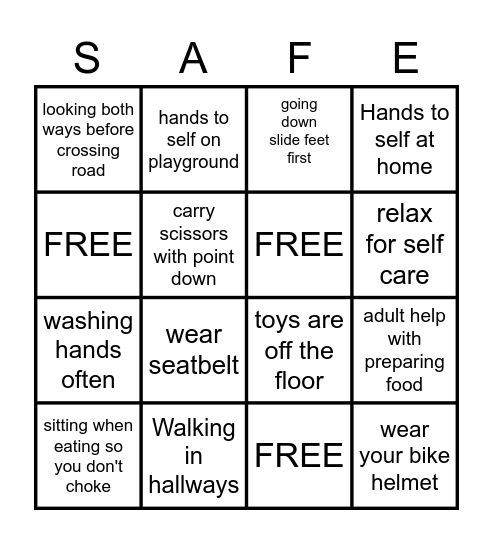 I'm Safe Bingo Card