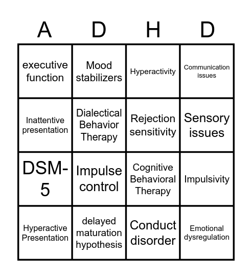 ADHD Presentation Bingo Card