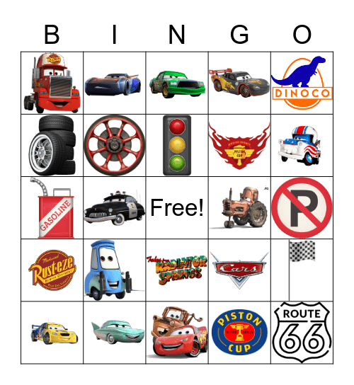 Cars Bingo Card
