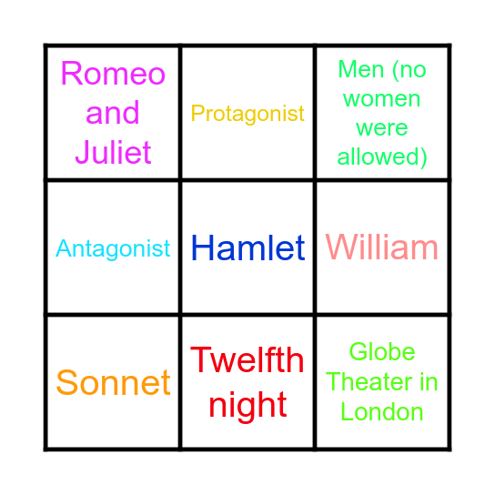 Shakepere Bingo Card