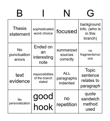 US Government Bing Bingo Card