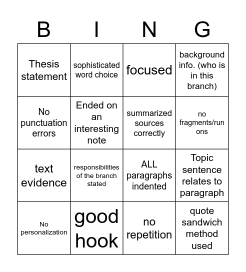 US Government Bing Bingo Card