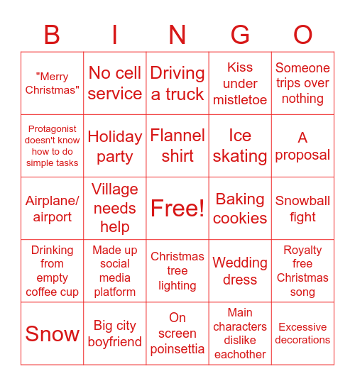 Christmas movie bingo Card