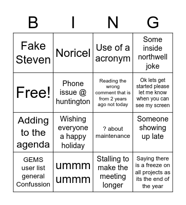 NW "TouchPoint" Bingo Card