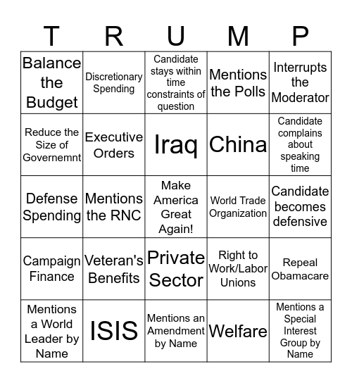 11/10 Republican Debate # 3 Bingo Card