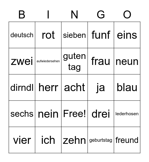 German Bingo Card