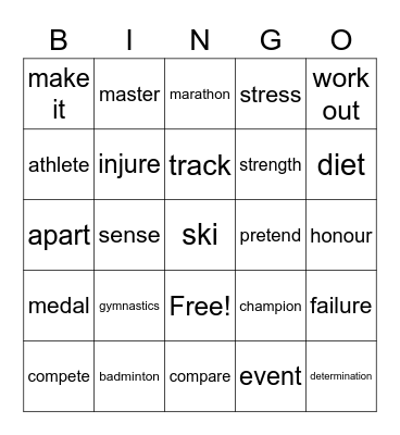 Unit 3 Sports and Fitness Bingo Card