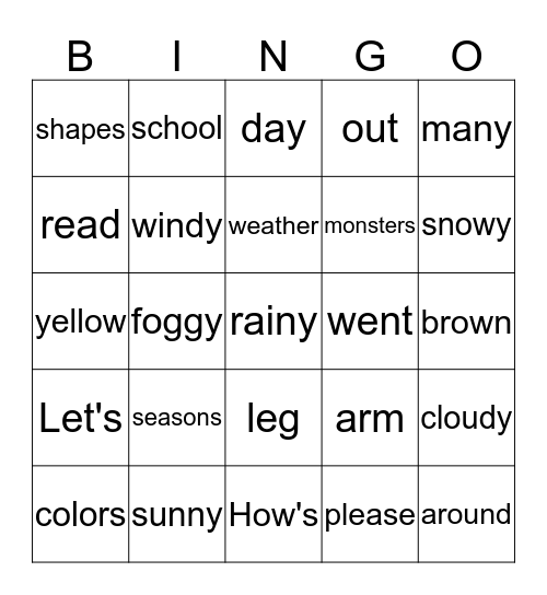 1~5 Bingo Card