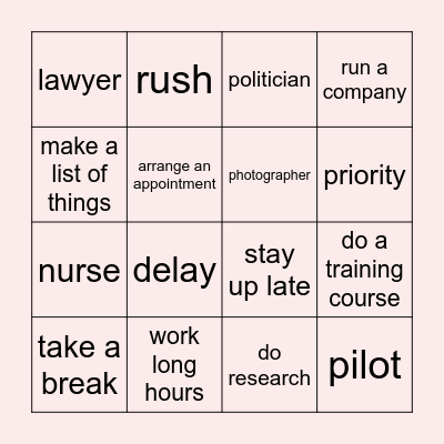 Revision: Work Bingo Card