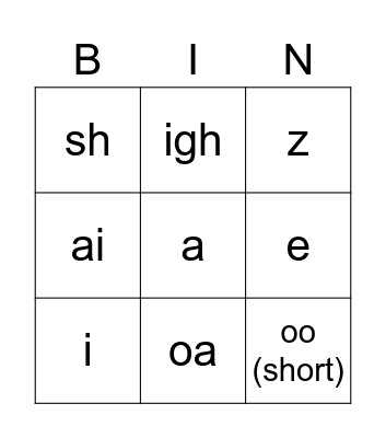 Phonics Bingo Card