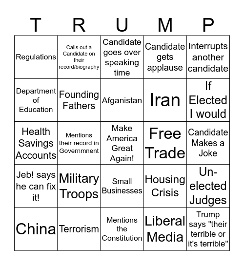 11/10 Republican Debate # 4 Bingo Card