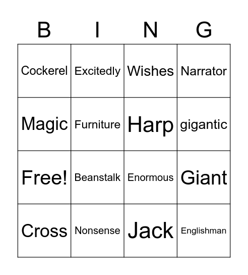 Jack and the beanstalk bingo Card