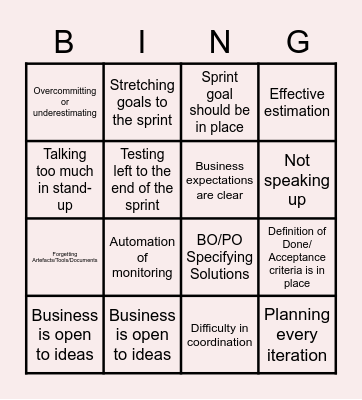 Retrospective Bingo Card