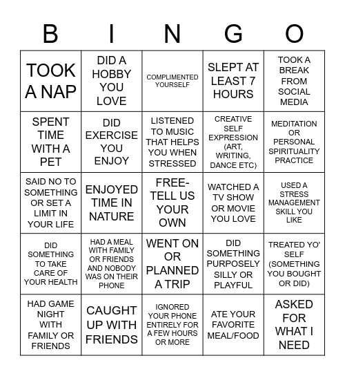 SELF CARE BINGO Card