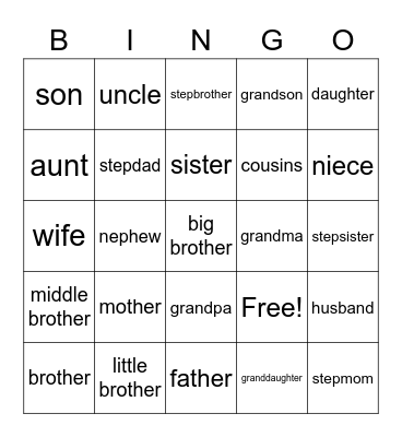 Family Bingo Card