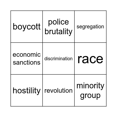 Vocabulary Apartheid Bingo Card