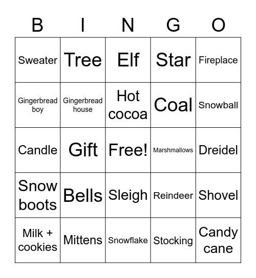 holiday Bingo Card