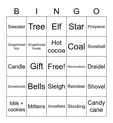 holdiay Bingo Card
