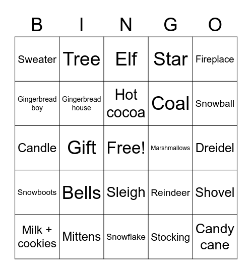 holdiay Bingo Card
